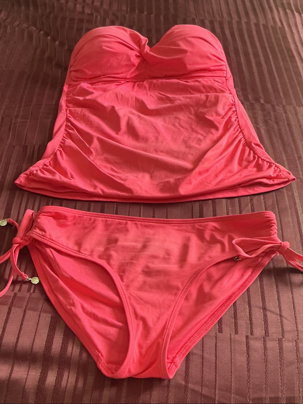 Anne Cole Coral Pink Strapless Tankini with Side-Tie Bottoms